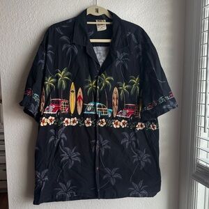Winnie Fashion Men’s 2XL Black Tropical Surfboard Shirt